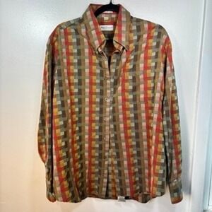 VTG 80s Norm Thompson Button Down Mens Sz XL Multi Color Plaid Check Shirt